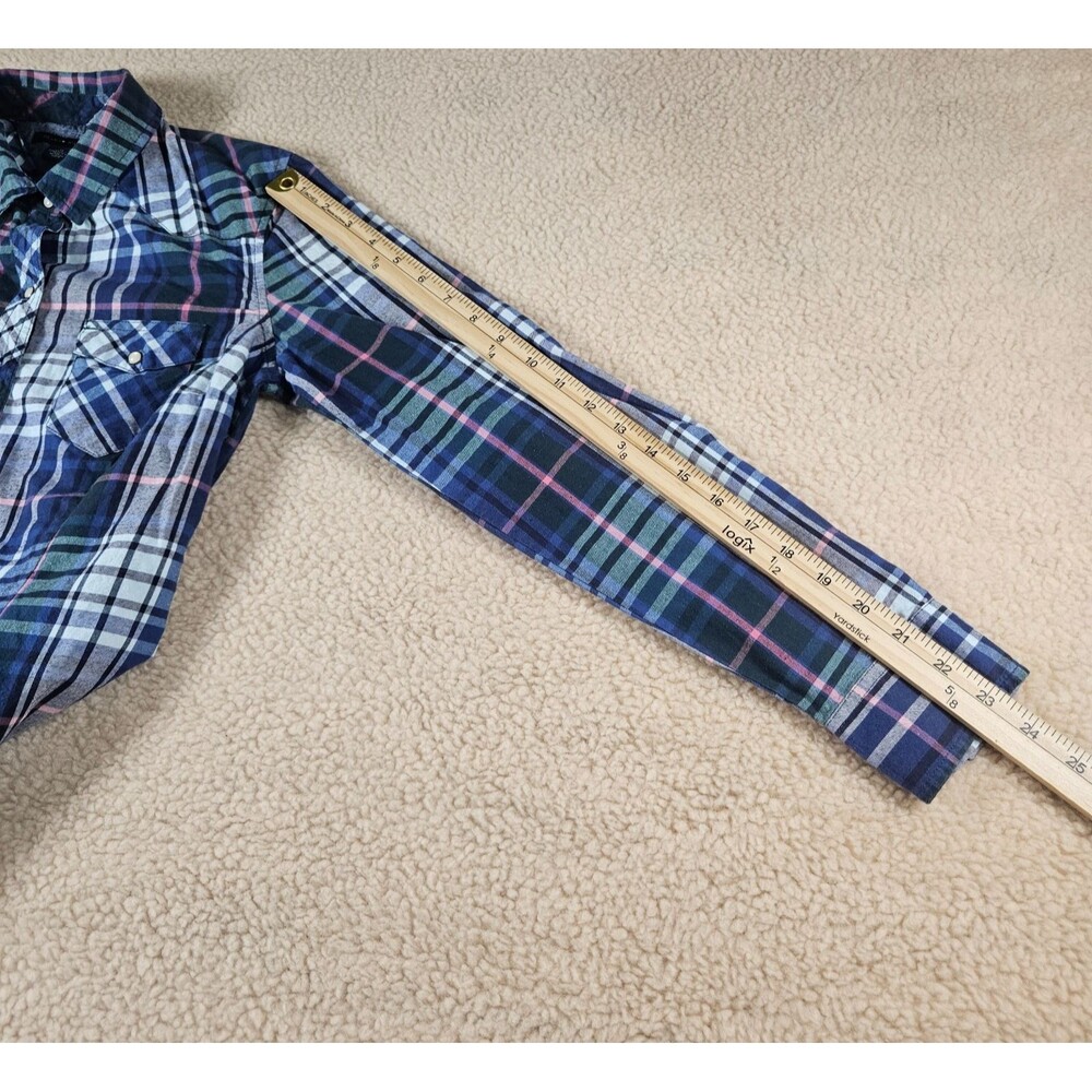 Tommy Hilfiger Women's Plaid Western Shirt Medium Blue Pink Snap Front Cotton - Picture 7 of 8
